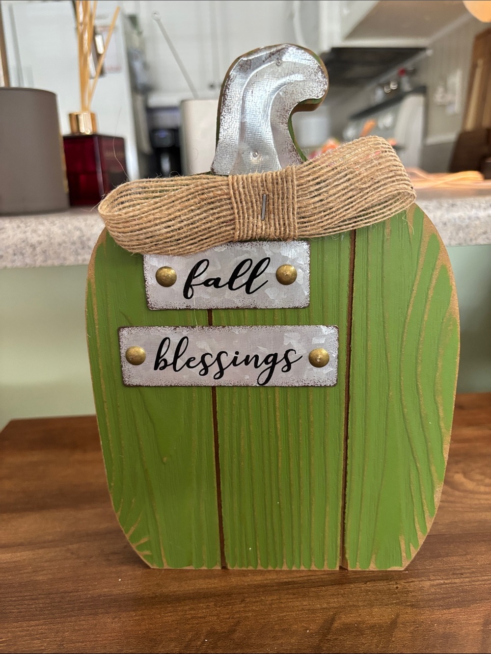 Green "Fall Blessings" Wood Pumpkin Décor